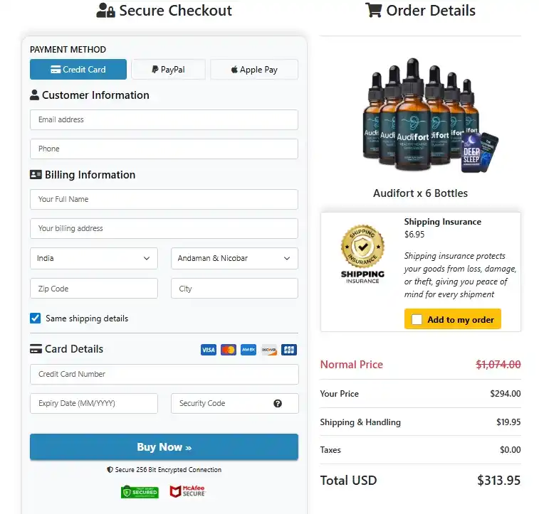 Audifort Secure Order Page